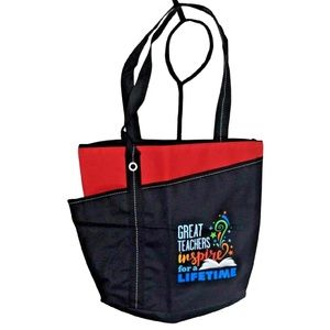 🖤 Great Teachers Inspire A Lifetime Tote Bag Black Red Zipper Teach Gift NWOT